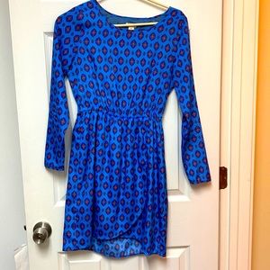 JCrew long sleeve blue with pattern dress